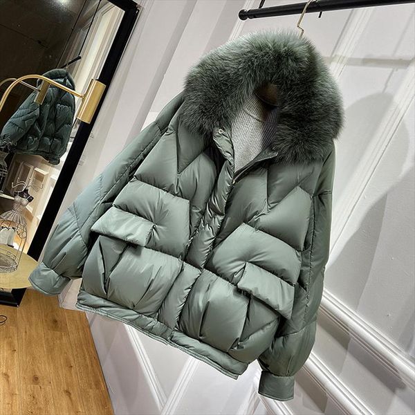 

womens down jacket 90% duck down jackets women short puffer coat thick female parkas real fox fur collar ladies feather clothes, Black