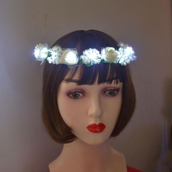 

party decoration women girl white led flower wreath blinking headband light up hair garland glow neon gift wedding birthday xmas