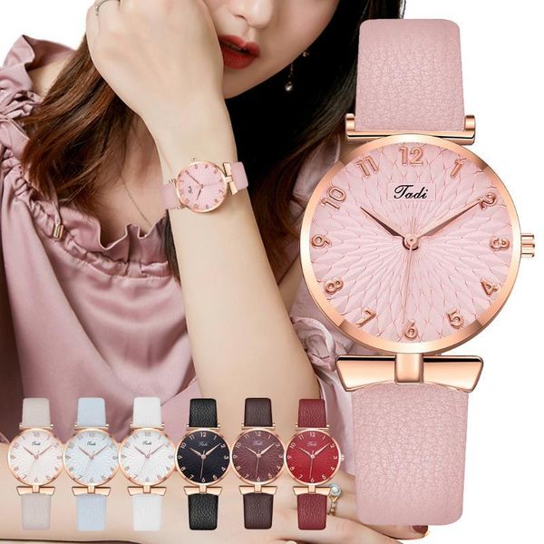 

tadi brand women simple arabic numbers watches casual ladies leather quartz analog watches gift clock relogio feminino, Slivery;brown