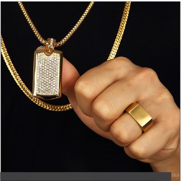 

fashion men hip hop jewelry gold color pendant necklace long chain stainless steel full rhinestone american star necklaces for men, Silver