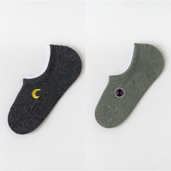 

boat invisible sockswomen's spring and summer thin curved embroidery invisible socks cotton pure light mouth boat socks kbmxt, Black