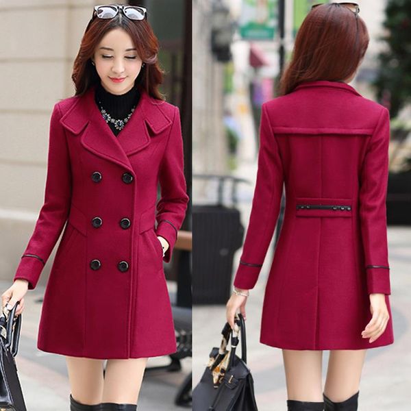 

women blends woolens overcoat female coat autumn winter coats jackets women plus size coat women's wool coats long, Black