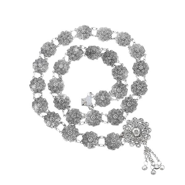 

boho vintage silver tassel bells body chain for women beach indian ethnic dance waist chain flower