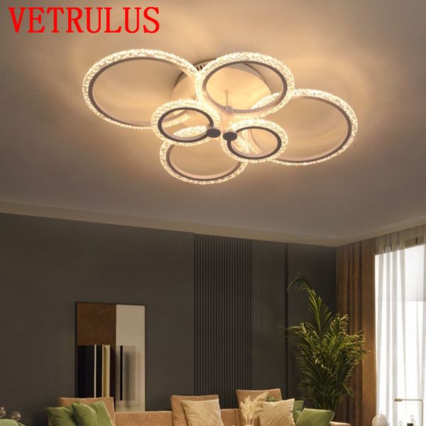 

2021 new modern led chandelier lights remote acrylic rings chandeliers plafon for living room lighting fixtures ceiling brbz