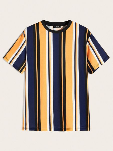

men striped short sleeve tee v371#, White;black
