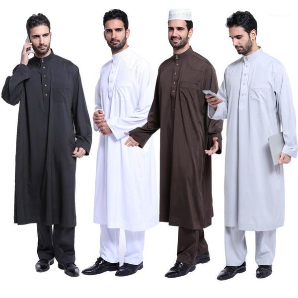 

muslim robes islamic clothing men hui men's wear nation arab man robe heat pin black uomo long sleeve kaftan jubba thobe robe1, Red