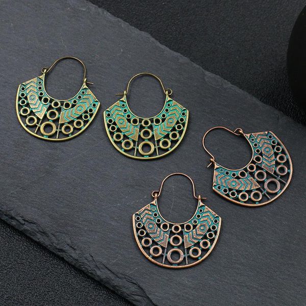 

bohemian этнического tribal aztec hippy серьга обруча hollow verdigris патина зеленой серьга женщины серьги ювелирные изделия, Golden;silver