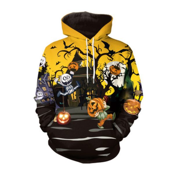 

halloween pumpkin european and american hooded couple sweater, Black