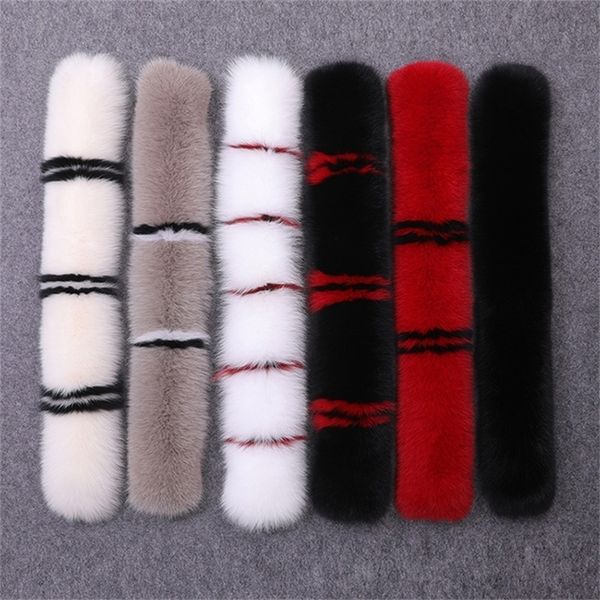 

100% real fox hat strip winter down coat jacket collar for women female neck cap long warm genuine fur scarf y201024, Blue;gray