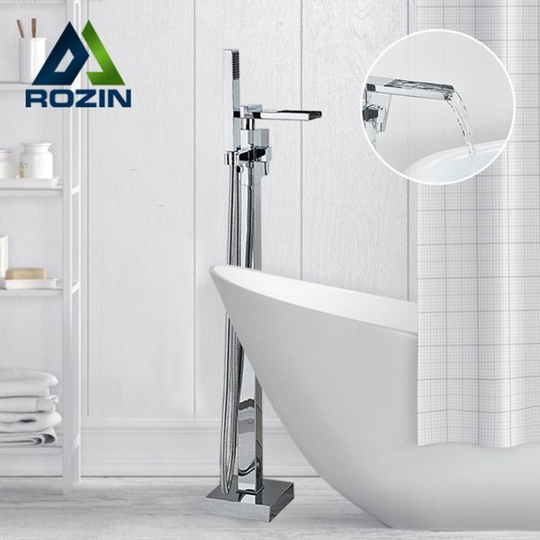 

rozin bathtub shower faucet chrome standing waterfall bathtub faucets floor mounted cold bath mixer tap with handshower t200710