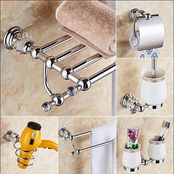 

латунь и алмазный ванной оборудование набор хром подставка для зубных щеток держатель бумаги для полотенец полотенце держатель аксессуары дл