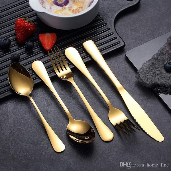 

6 colors high-grade gold cutlery flatware set spoon fork knife teaspoon stainless dinnerware sets kitchen tableware set 6 choices