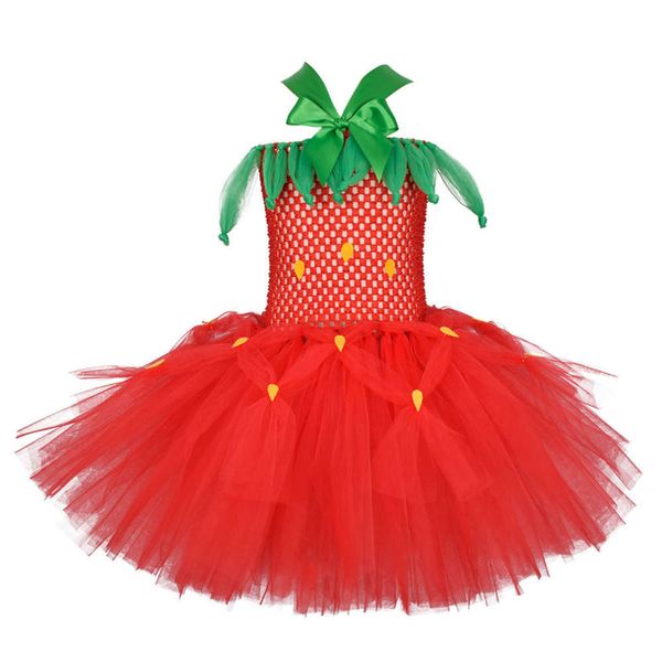 

mh girls' tutu drs strawberry skirt children's wear, Red;yellow