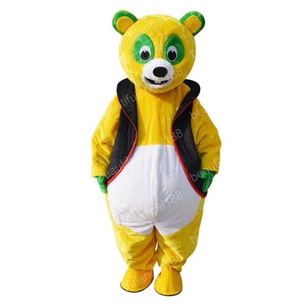 Costume del personaggio della mascotte dell'orso giallo di Halloween Personaggio dei cartoni animati di alta qualità Animale di peluche Personaggio a tema anime Formato adulto Natale Carnevale Festival Vestito operato