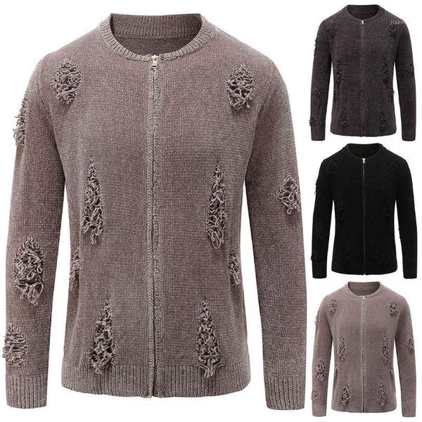 

spring's new men's fashion men's cardigan fashion ripped sweater1, White;black