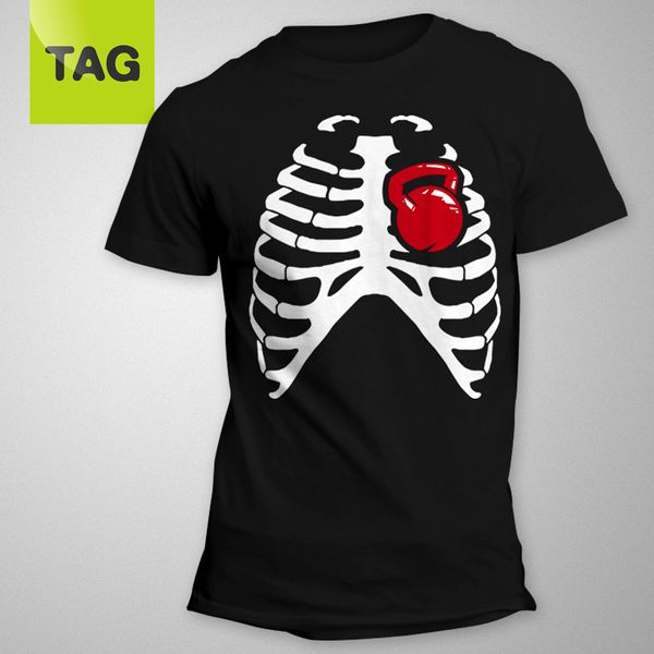 

sport new 2019 summer fashion t-shirt tee workout kettlebell wod heart skeleton motivation man tee shirt