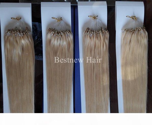 

lummy remy micro ring loop 100% indian human hair extensions 16"-26" 1g s 100g pack color #2 darkest brown and #613 bleach blond, Black