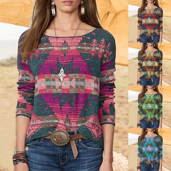 

womens ethnic printed t-shirt casual o neck loose long sleeve blusas pullover t-shirt lady shirt streetwear harajuku, White