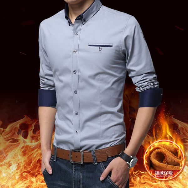 

men's autumn and winter plush warm busins casual men's solid color thickened long sve fashion shirt handsome, White;black