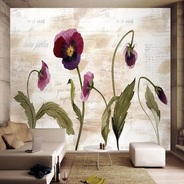 

custom nordic vintage watercolor flower p mural wallpaper bedroom living room tv background waterproof 3d wall cloth fresco