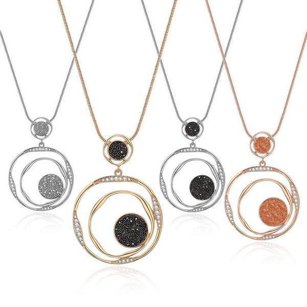 

3 circles pendant necklace adjustable mix colour alloy pendant necklace long sweater chain maxi necklaces jewelry, Silver