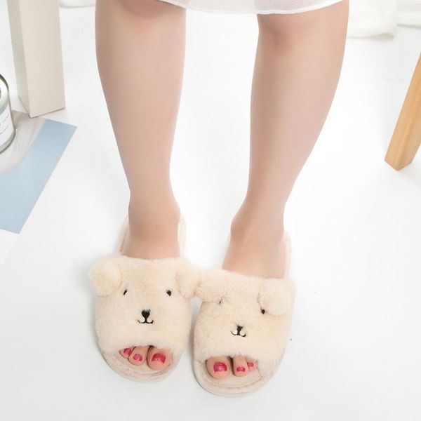 

2020 women winter slippers cute cartoon warm home plush head sleep plush slippers women slipper house shoes1, Black