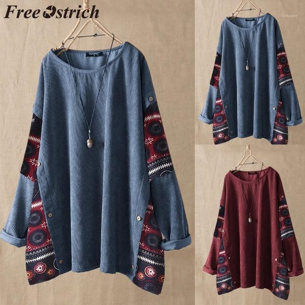 

ostrich womens and blouses corduroy stitching o-neck traditional large size long sleeves 2019 blouses woman fashion1, White