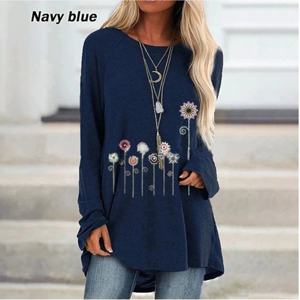 

2020 casual large round neck loose long sleeve floral print for women 2020 casual large round neck loose long sleeve floral t-shirt prin, White