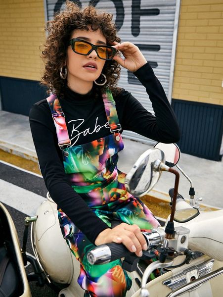 

figure graphic overall jumpsuit f4l0#, White