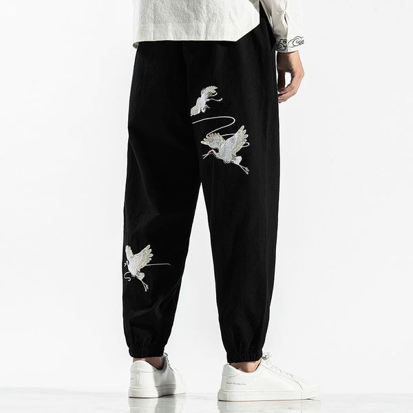 

chinese street style linen spring pants men joggers fashion hip hop pants men clothes 2020 streetwear trousers plus xxxxxl1, Black