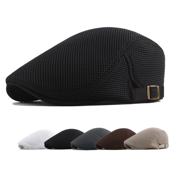 

cotton beret hat men white casual mesh flat cap male solid breathable adjustable classic summer duckbill caps fahion, Blue;gray