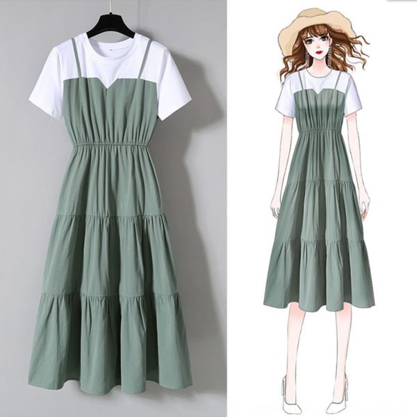

2020 new style shows women's wear shows thin age new women's foreign style dress summer fake two fat sister big size show thin age, Black;gray