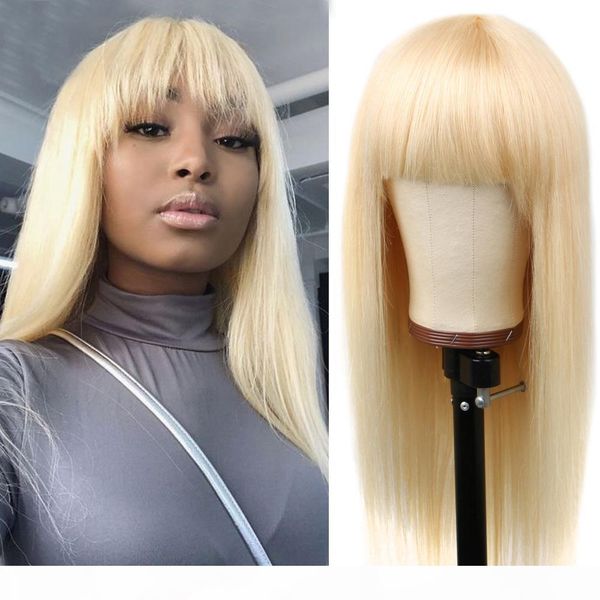 

613 blonde straight human hair wigs with bangs machine made wig straight wigs 8-24 inch blonde human hair wigs 150% remy, Black;brown