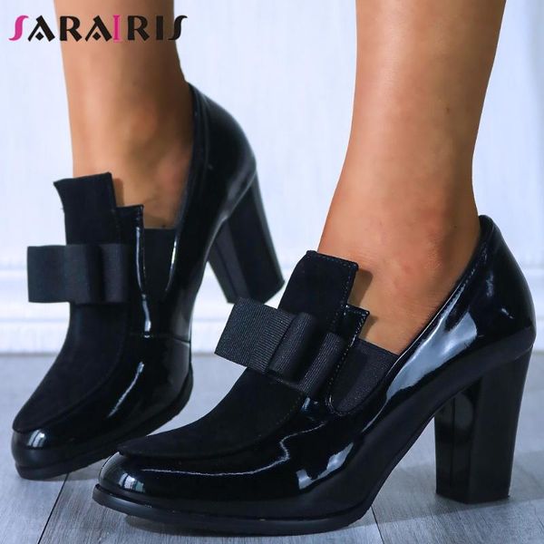 

dress shoes sarairis autumn elegant female high heels office pumps patchwork women concise slip-on butterfly-knot woman, Black