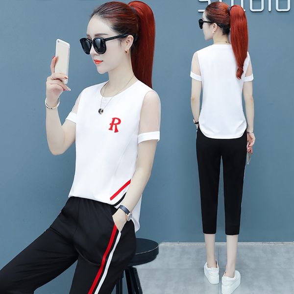 

casual sportswear women's summer wear new suit fashion trend in 2020 korean capris two piece suit foreign style women cpfbj, Gray