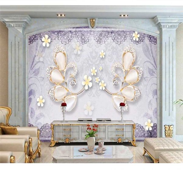 

elegant lavender european pattern floral jewelry mural custom wallpaper 8d waterproof wall covering