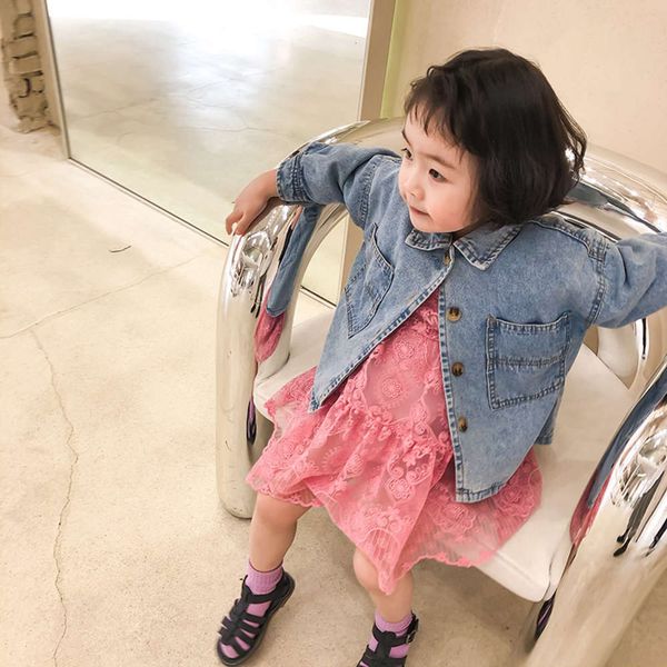 

boys' new korean edition 2021 spring and girls' thin shirt children's solid color denim coat, Black