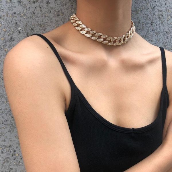 

chokers youvanic hiphop crystal gold miami cuban choker necklace big thick rhinestone chain collares for women fashion punk jewelry 2701, Golden;silver