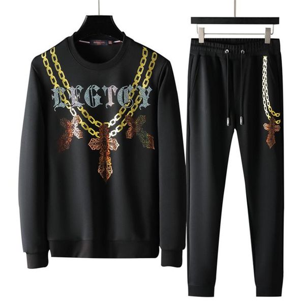 

the version of fashion spring and autumn men's casual sports suit style printed black suit jacket + pants jogger men's sweats, Gray