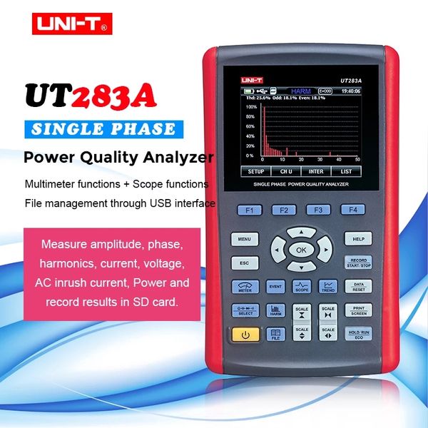 UNI-T UT283A Analizzatore di qualità dell'alimentazione monofase Contatore di energia Vero RMS Interfaccia USB Analisi completa Registrazione di acquisizione