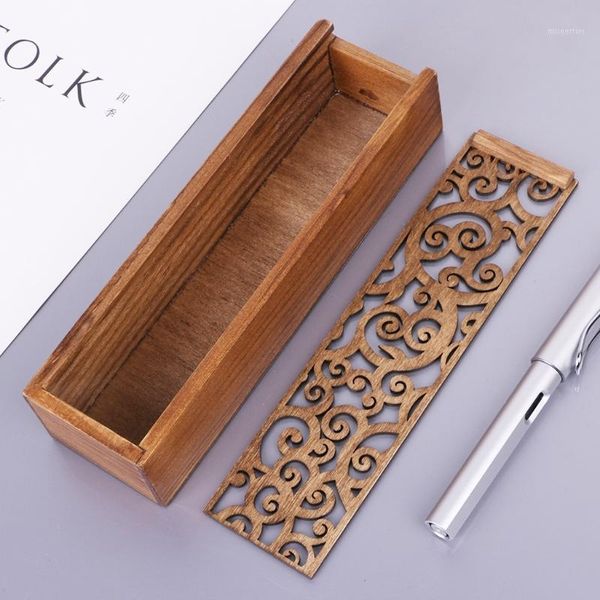 

pencil cases retro wooden stationery case hollow out boxes deskstorage organizer1
