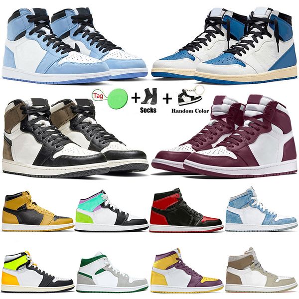 

high mens og 1 basketball shoes 1s university blue electro orange dark mocha bred brotherhood wolf grey unc bubble gum twist men women
