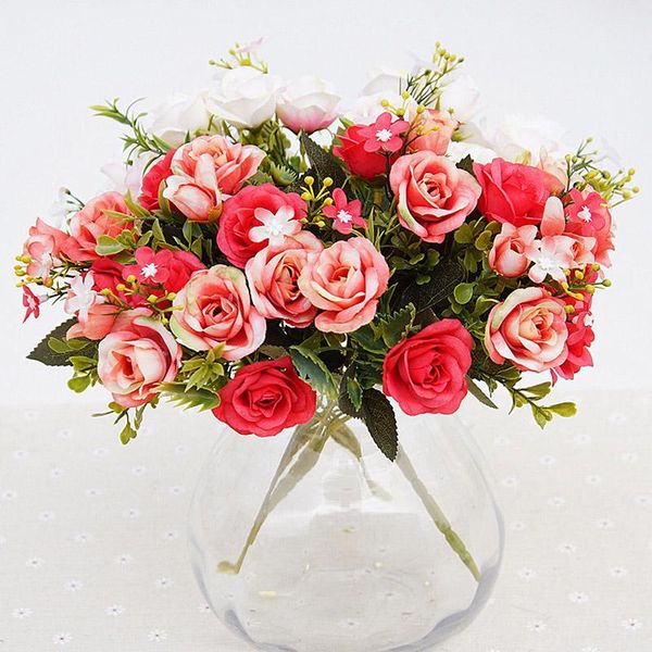 

13heads silk rose artificial flowers small bouquet wedding home party decoration fake flower flower