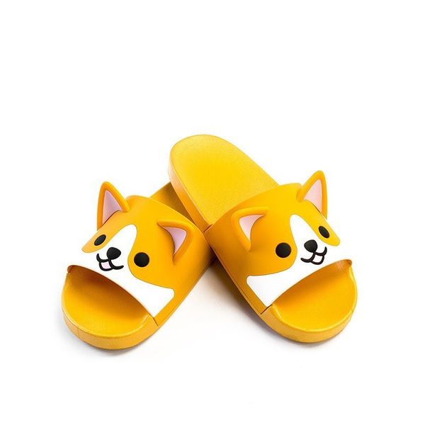 

summer corgi dog cat tiger ear indoor slippers cartoon animals toy flip flops anti-slip men&women home shoes beach sandals new y200706, Black