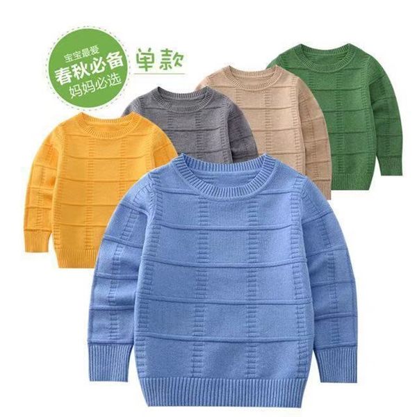 

boys sweater 5-13 years old online celebrity children's sweater jacquard square solid color bottoming shirt kids sweaters y200901, Blue