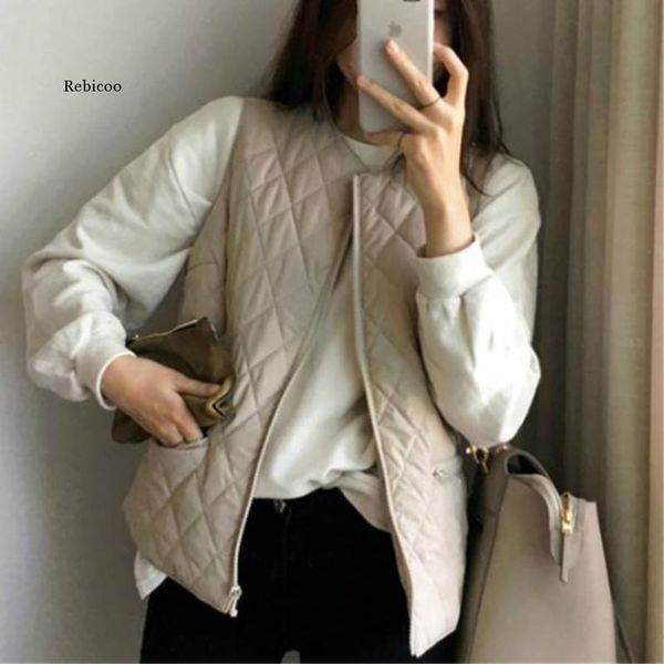 

women's vests women cotton vest short paragraph lightweight coat round neck long loose autumn and winter zipper, Black;white