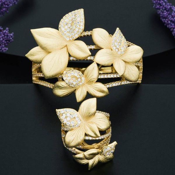 

modemangel luxury leaf flower copper bangle and ring set for women wedding engagement bridal party, Silver