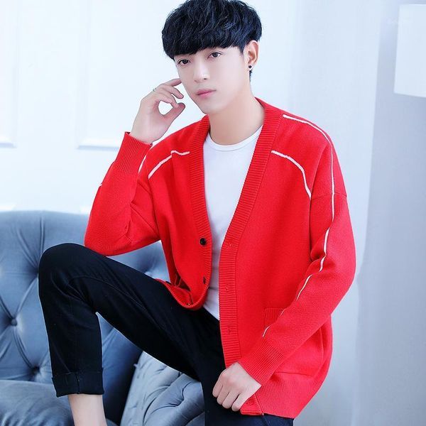 

2020 new men knitting cardigan sweater tide fashion comfortable solid color men's clothing knitted sweaters 664901, White;black