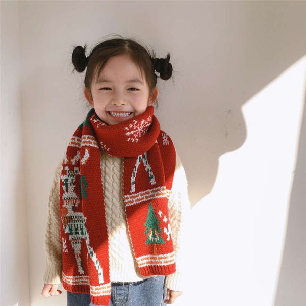 

deer parent child new children's scarf knitting jacquard neckband christmas gift red wool warm towelgc9i, Red;brown