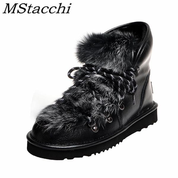 

mstacchi lace-up metal decoration women snow boots 2020 new designer platform non-slip winter keep warm madam shoes chalas mujer, Black